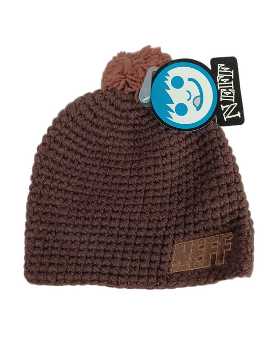 Neff NEFF Bronze Side Print Brown Lt Brown Vintage One Size Fits All Wool Pom Beanie