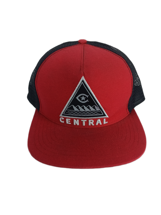 Central CENTRAL Triangle Mountains Red Black Mesh Silver One Size Fits All Vintage Trucker Hat