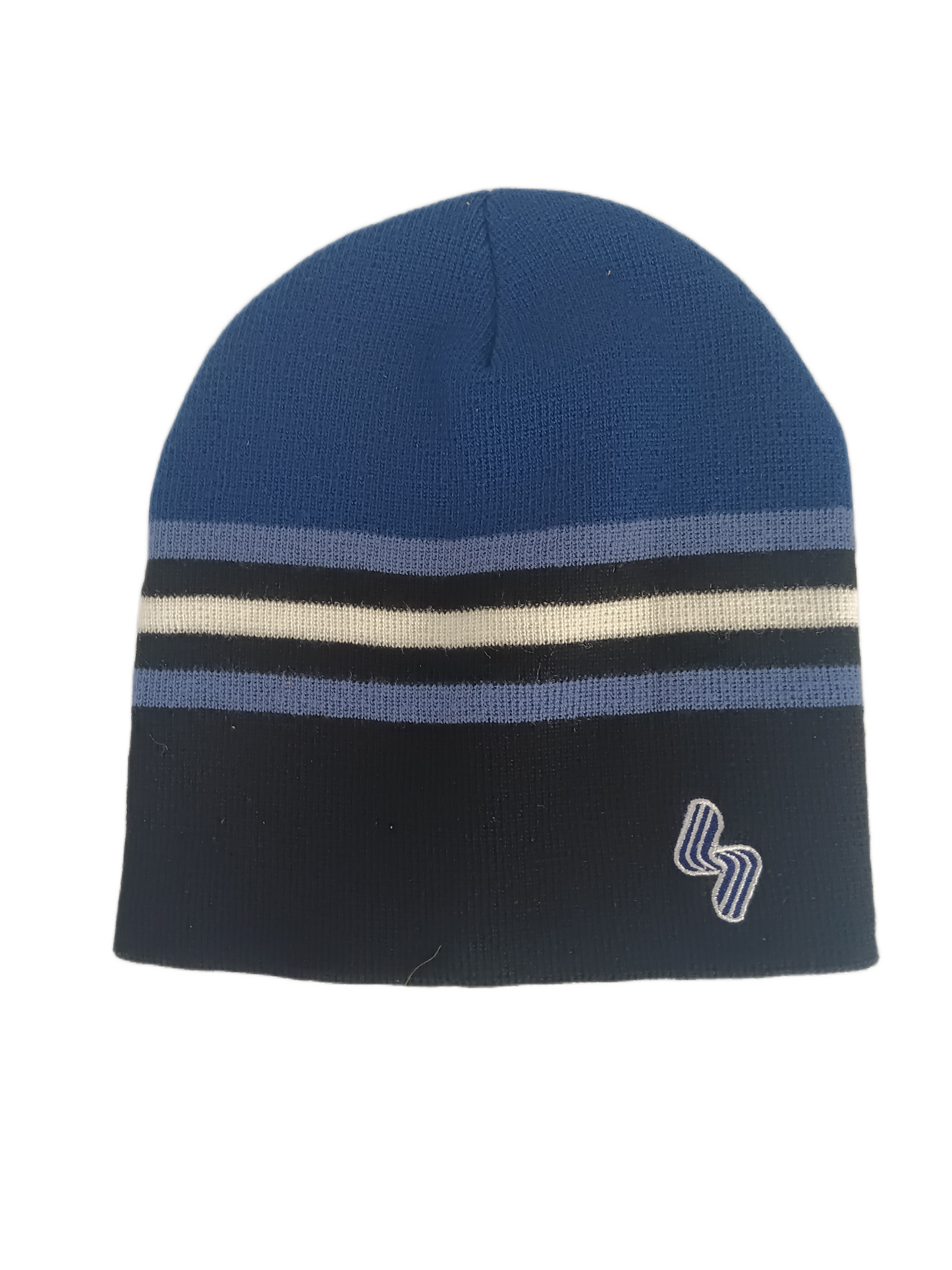 Silver Black Blue White Navy Striped One Size Fits All Vintage Beanie