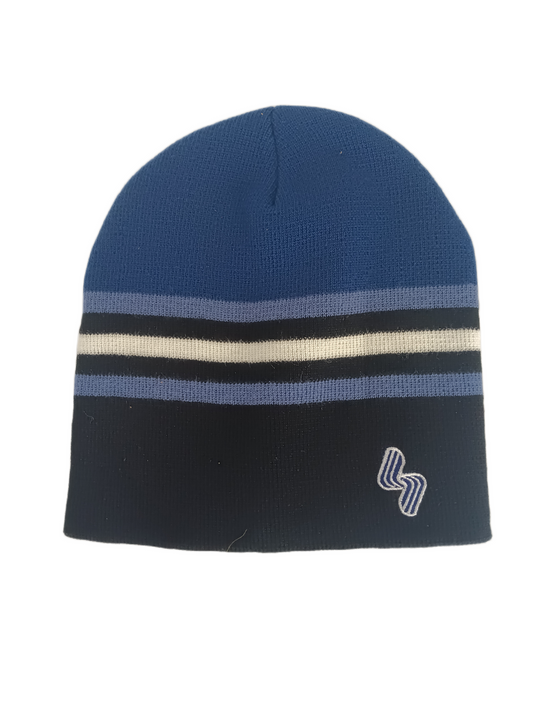 Silver Black Blue White Navy Striped One Size Fits All Vintage Beanie