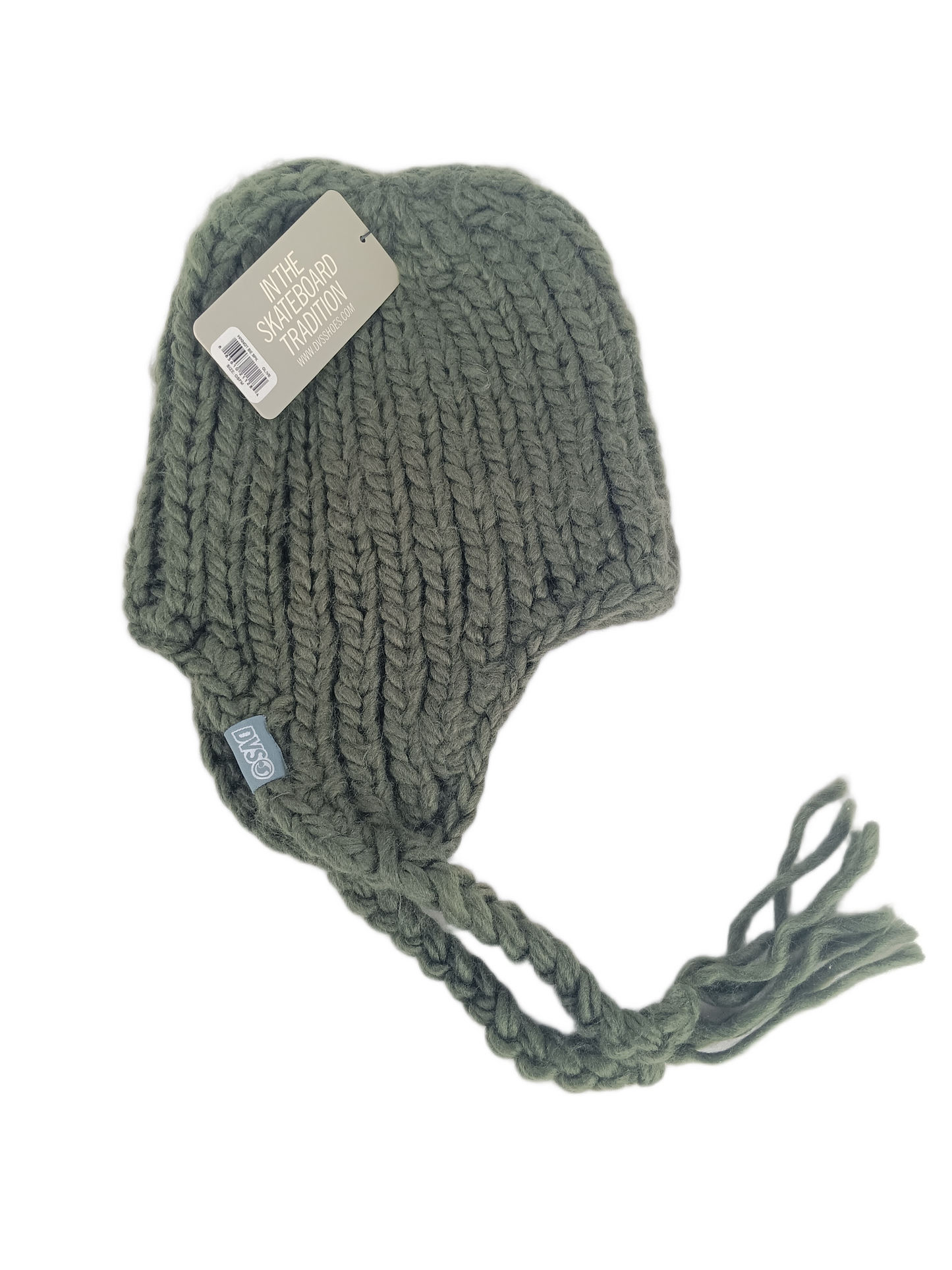 DVS In The Skateboard Tradition Olive Silver Grey One Size Fits All Vintage Heavy Wool Ear Flap Strings Beanie