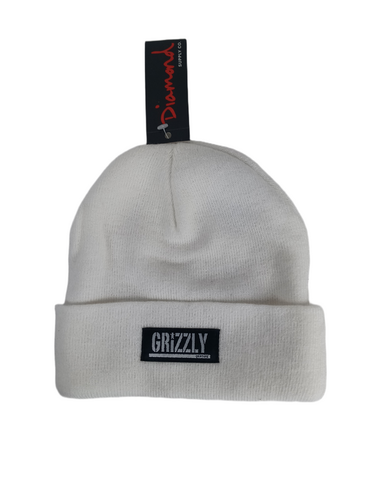 Diamond X Grizzly Grizzly Griptape Logo White Black One Size Fits All Vintage Knit Beanie