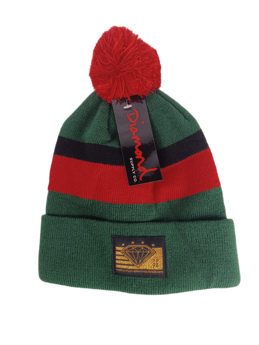Diamond Supply Co. World Class Skateboarding 1998 Gold Black Green Red One Size Fits All Vintage Pom Beanie