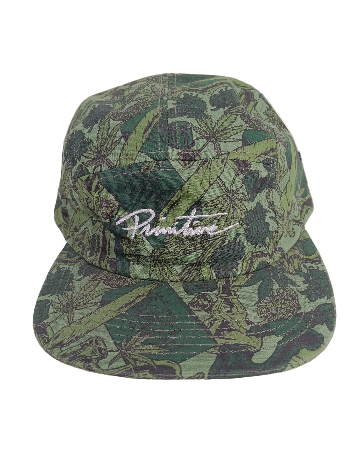 Primitive Smokers Club Leaves Green Olive Silver One Size Fits All Vintage Strapback Hat