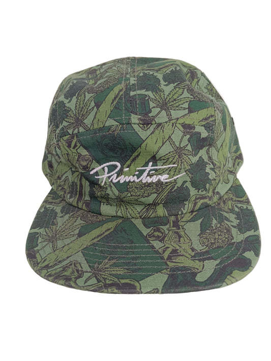 Primitive Smokers Club Leaves Green Olive Silver One Size Fits All Vintage Strapback Hat