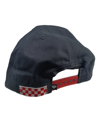 ACE X Diamond Ace Skateboard Truck MFG. Bottom Brim Print Black Red Grey Patch One Size Fits All Vintage Snapback Hat