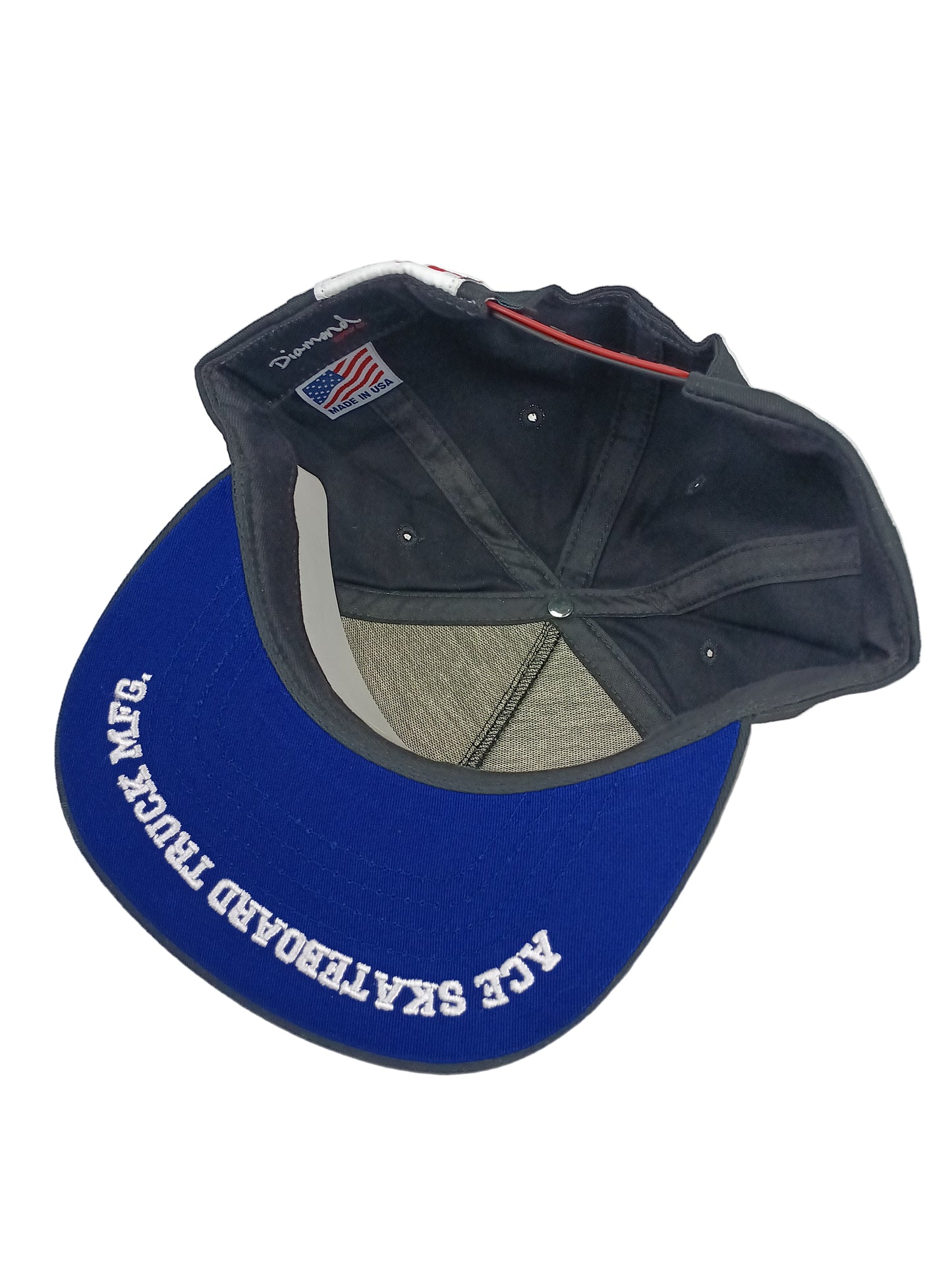 ACE X Diamond Ace Skateboard Truck MFG. Bottom Brim Print Black Red Grey Patch One Size Fits All Vintage Snapback Hat