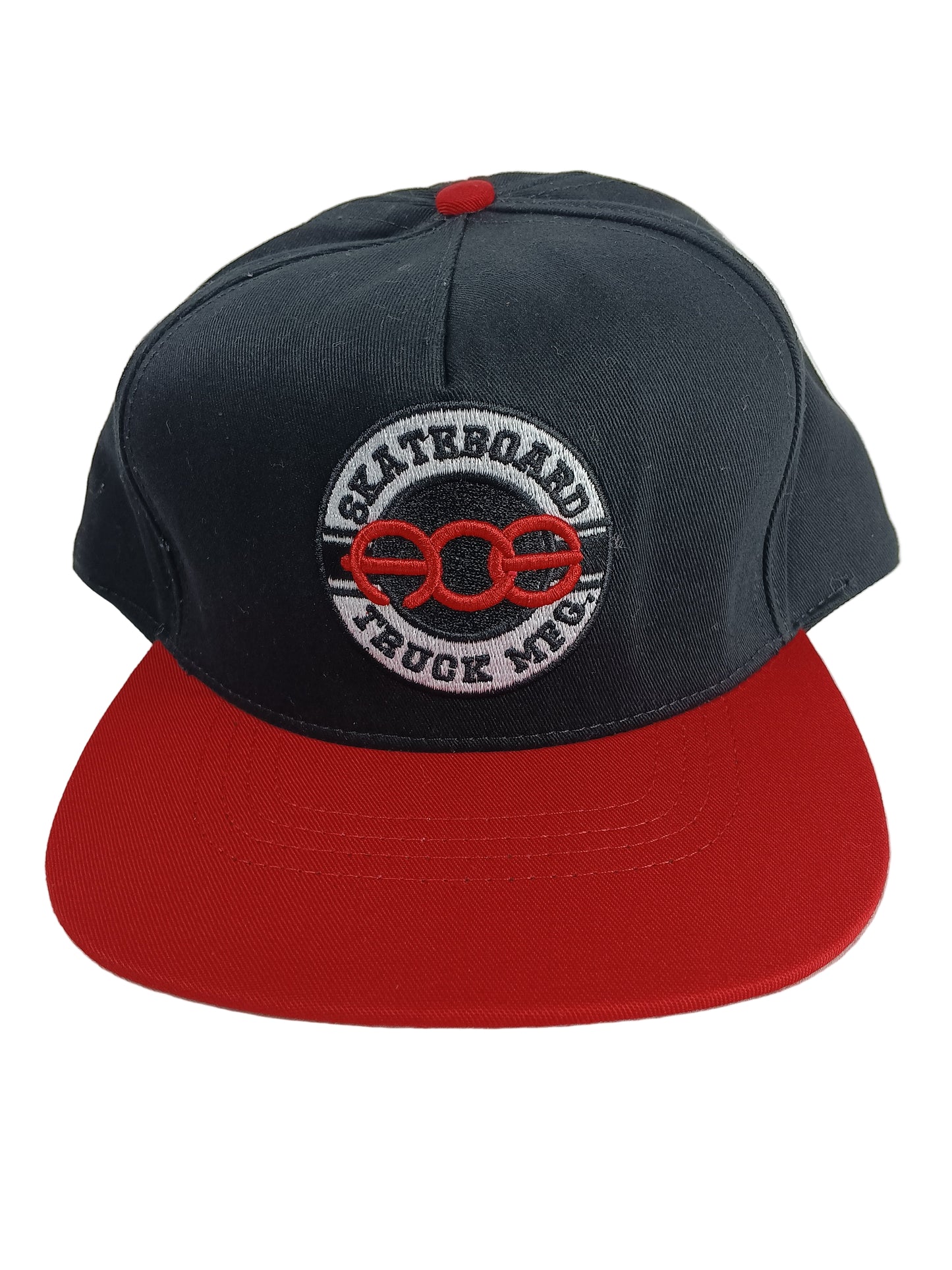 ACE X Diamond Ace Skateboard Truck MFG. Bottom Brim Print Black Red Grey Patch Red Brim One Size Fits All Vintage Snapback Hat