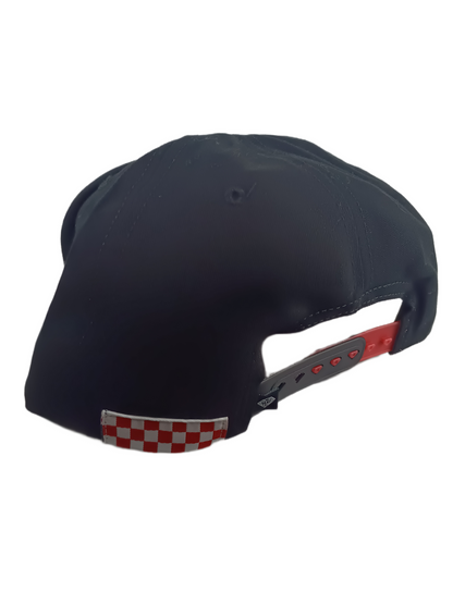 ACE X Diamond Ace Skateboard Truck MFG. Bottom Brim Print Black Red Grey Patch Red Brim One Size Fits All Vintage Snapback Hat