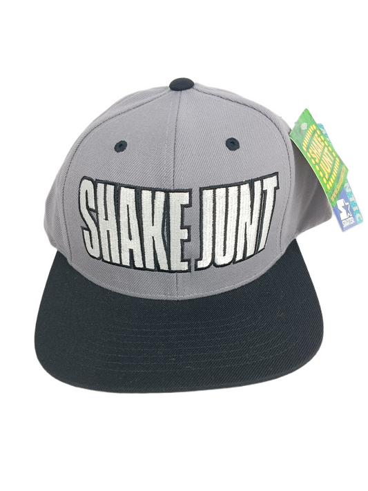 Shake Junt X Starter Black Grey Silver Bold Shake Junt Logo One Size Fits All Vintage Snapback Hat