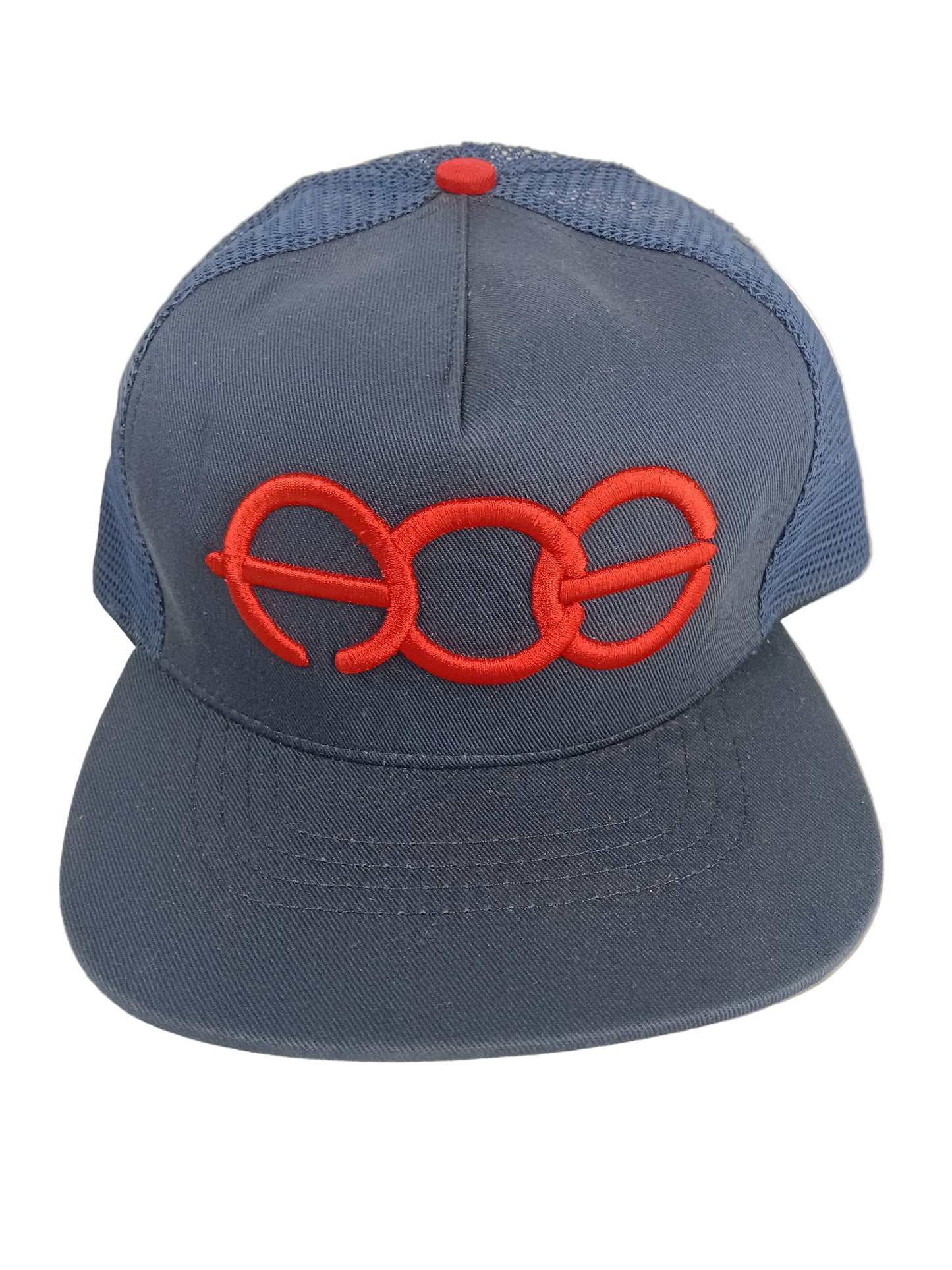 ACE X Diamond Ace Skateboard Truck MFG. Bottom Brim Print Navy Red Blue Mesh One Size Fits All Vintage Trucker Hat