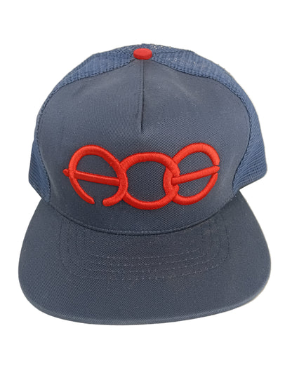 ACE X Diamond Ace Skateboard Truck MFG. Bottom Brim Print Navy Red Blue Mesh One Size Fits All Vintage Trucker Hat