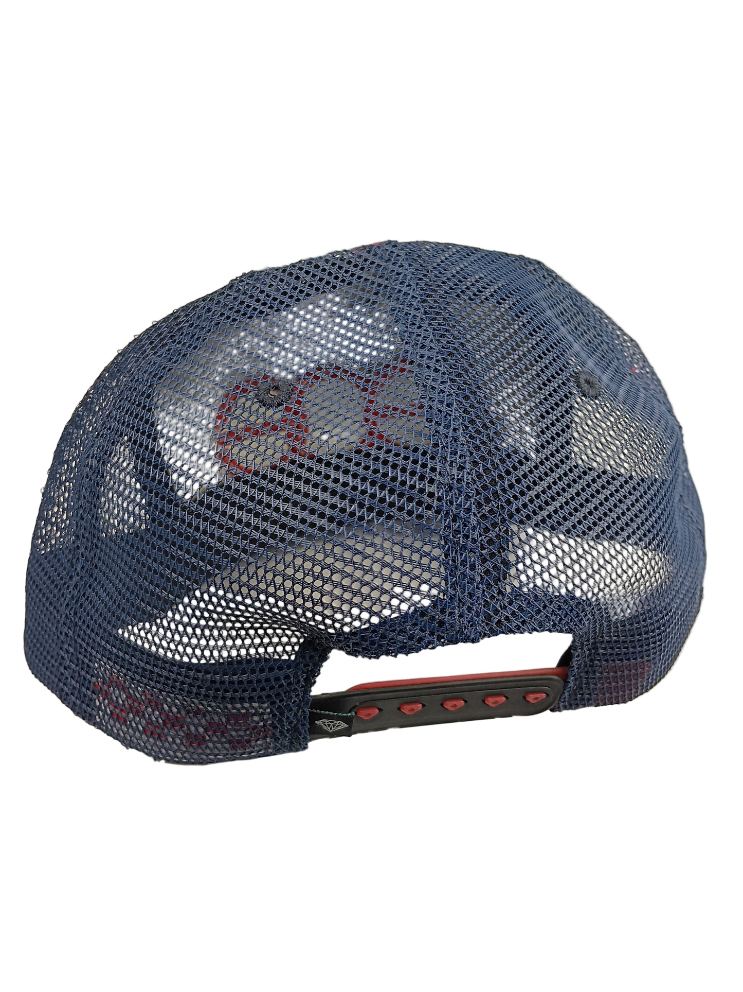 ACE X Diamond Ace Skateboard Truck MFG. Bottom Brim Print Navy Red Blue Mesh One Size Fits All Vintage Trucker Hat