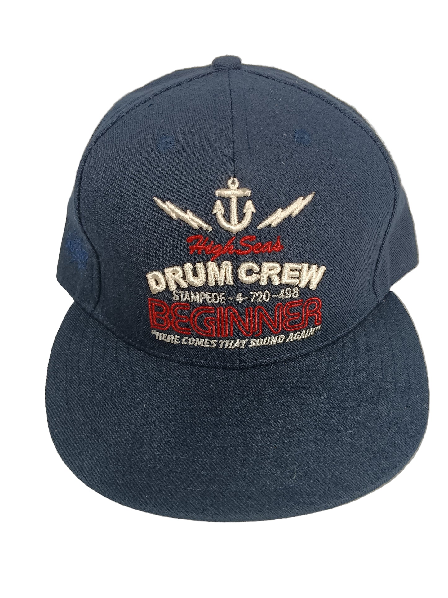 King Stampede High Seas Drum Crew Black Navy Red Size 7 1/8 Vintage Fitted Hat
