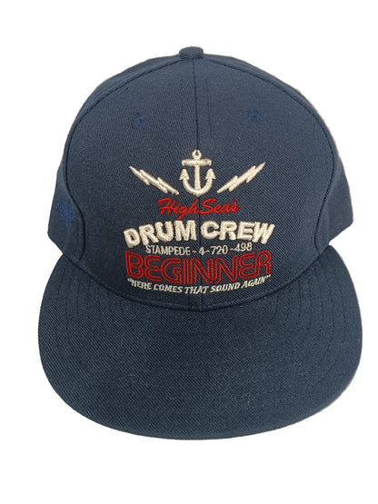 King Stampede High Seas Drum Crew Black Navy Red Size 7 1/8 Vintage Fitted Hat