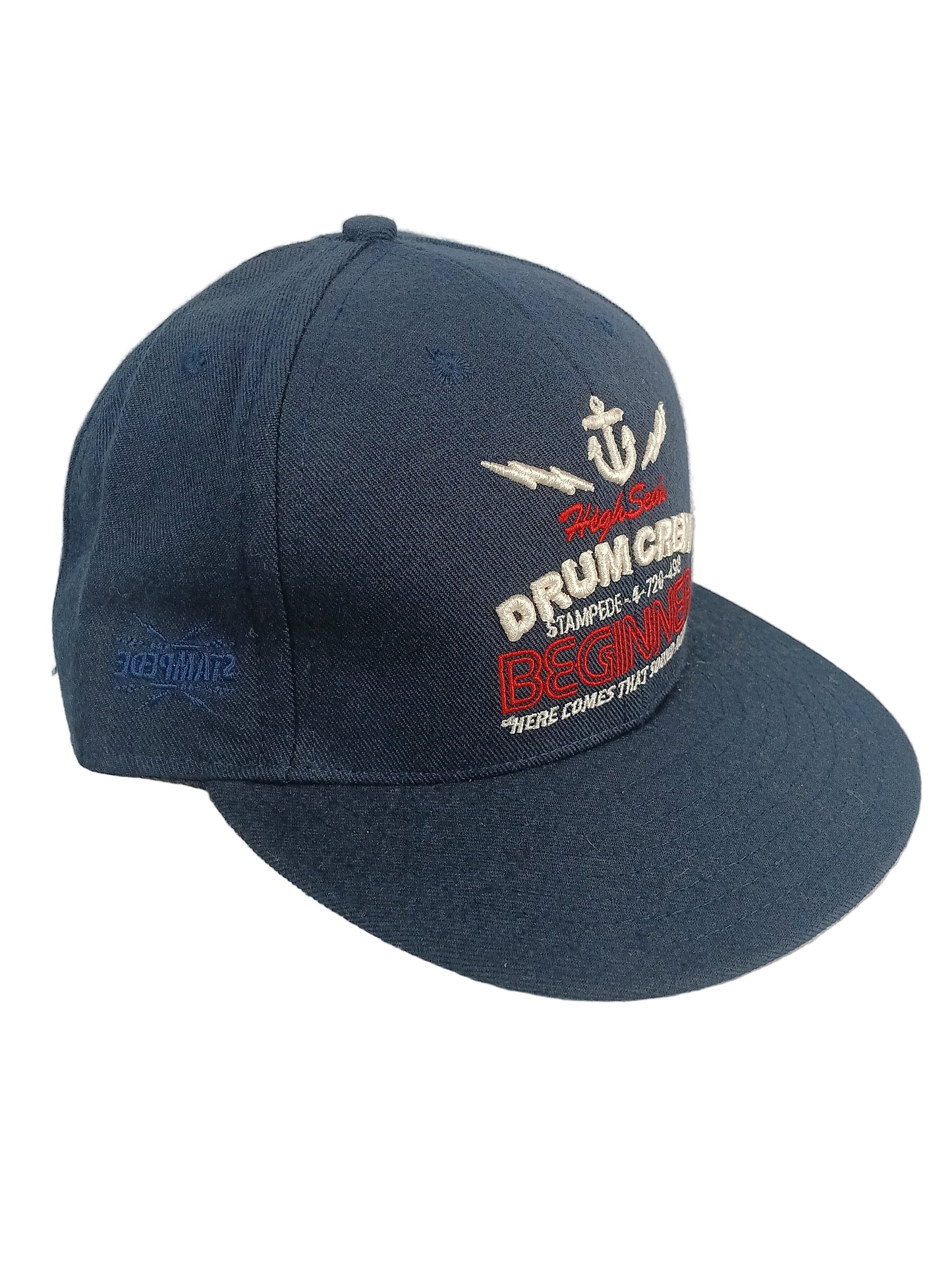 King Stampede High Seas Drum Crew Black Navy Red Size 7 1/8 Vintage Fitted Hat