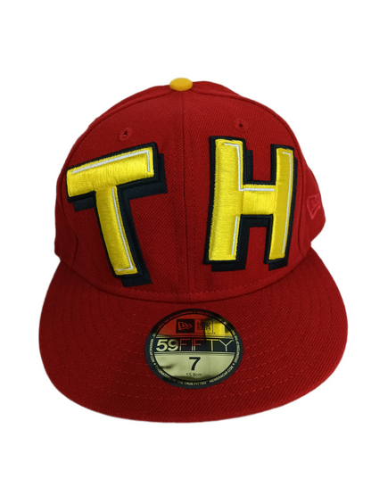 The Hundreds X New Era 59Fifty T H Large Thick Logo Black Red Gold Size 7 55.8cm Vintage Fitted Hat