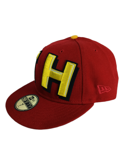 The Hundreds X New Era 59Fifty T H Large Thick Logo Black Red Gold Size 7 55.8cm Vintage Fitted Hat