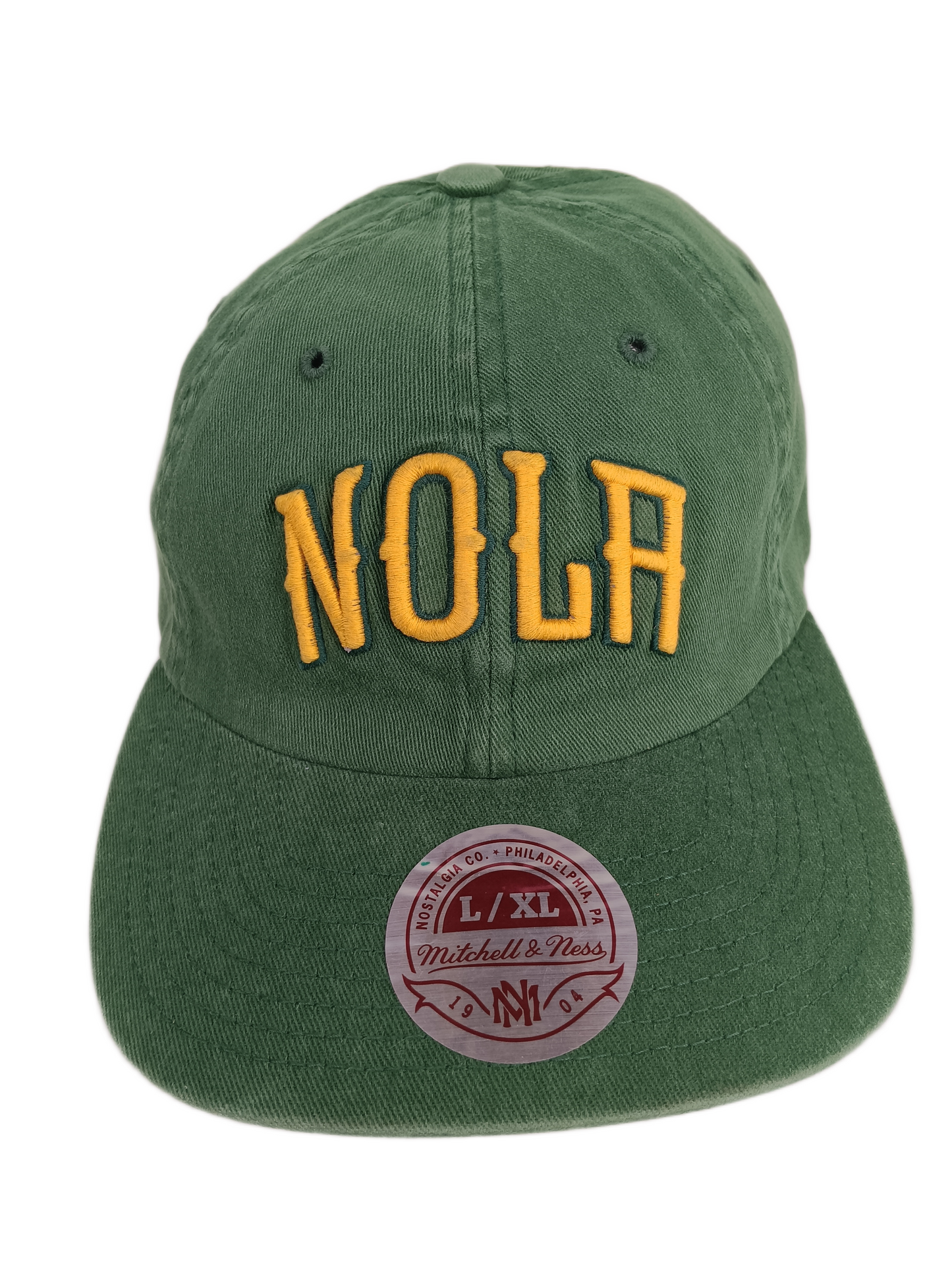 Nostalgia Co. Mitchell & Ness NOLA Green Yellow Size L/XL Vintage Fitted Hat