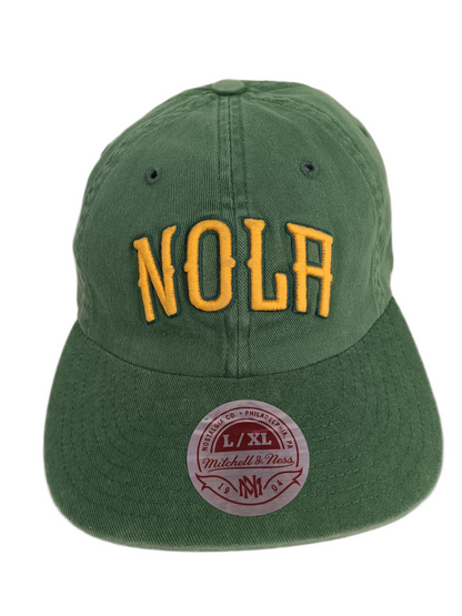 Nostalgia Co. Mitchell & Ness NOLA Green Yellow Size L/XL Vintage Fitted Hat