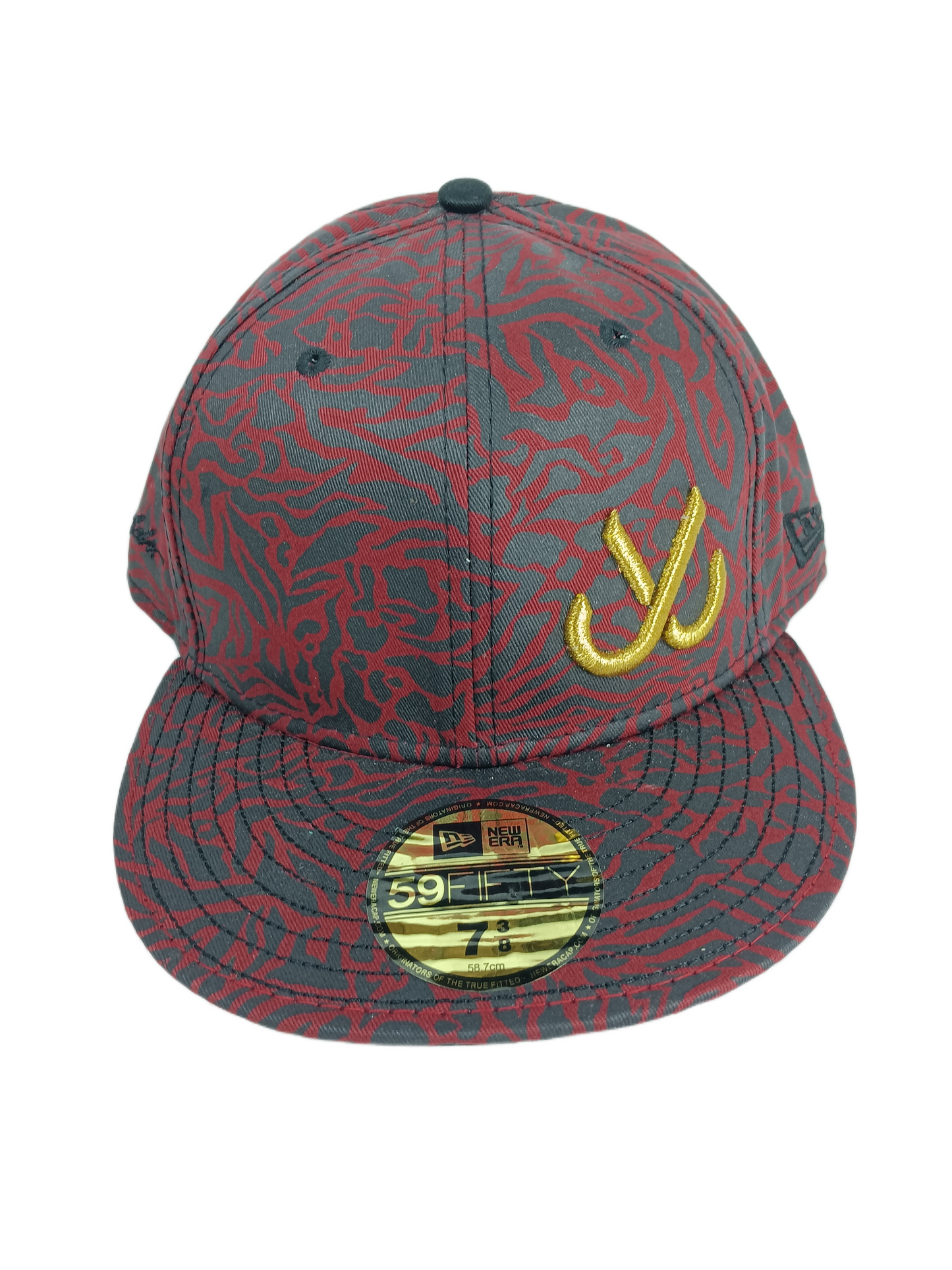 JSLV X New Era 59Fifty Red Black Camo Print Gold Size M - L 7 3/8 58.7cm Vintage Fitted Hat