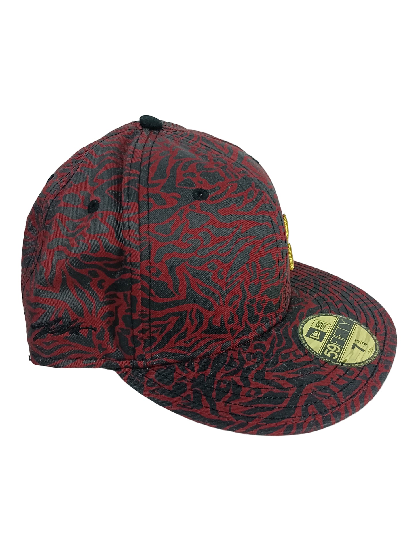 JSLV X New Era 59Fifty Red Black Camo Print Gold Size M - L 7 3/8 58.7cm Vintage Fitted Hat