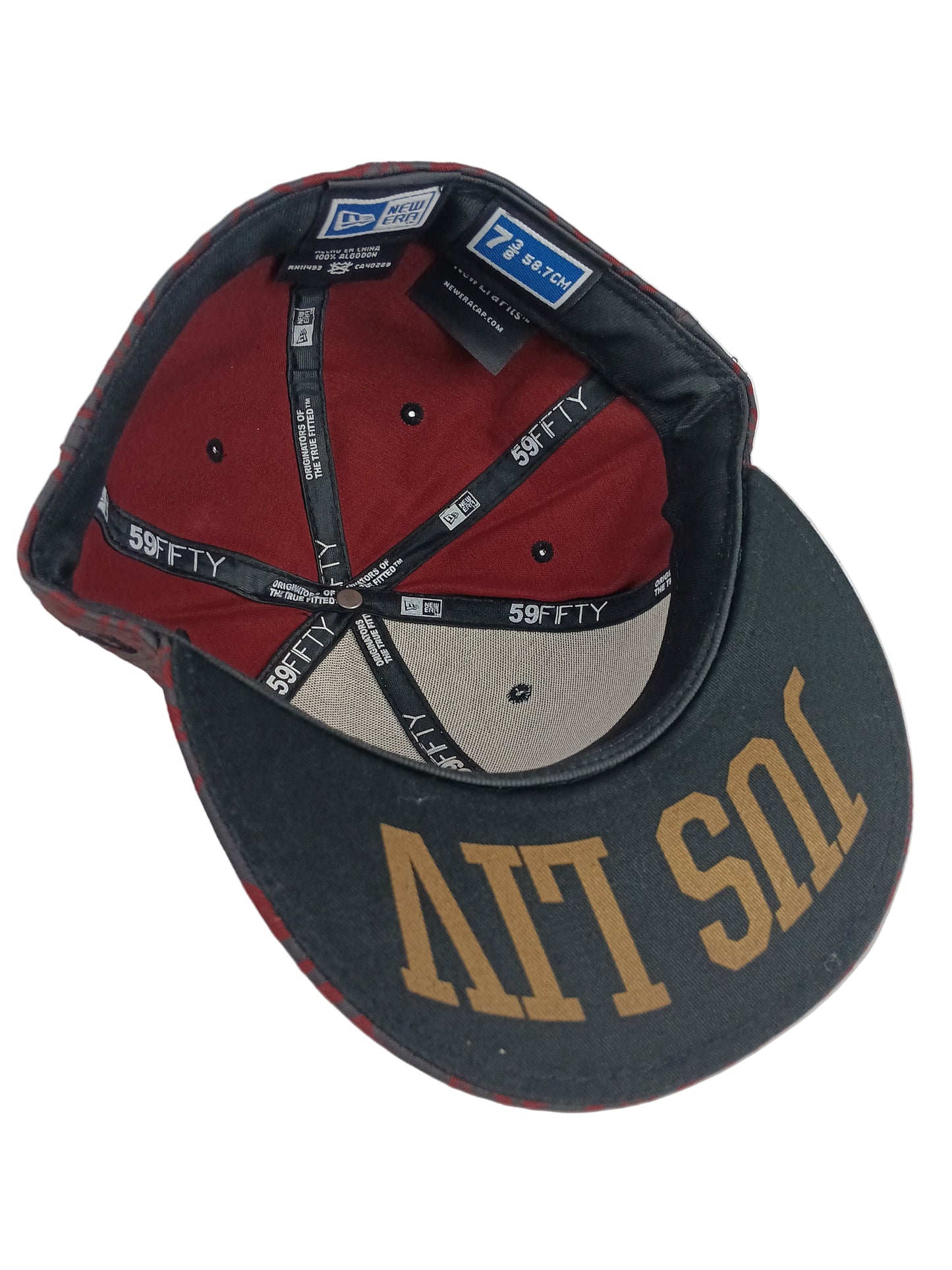 JSLV X New Era 59Fifty Red Black Camo Print Gold Size M - L 7 3/8 58.7cm Vintage Fitted Hat