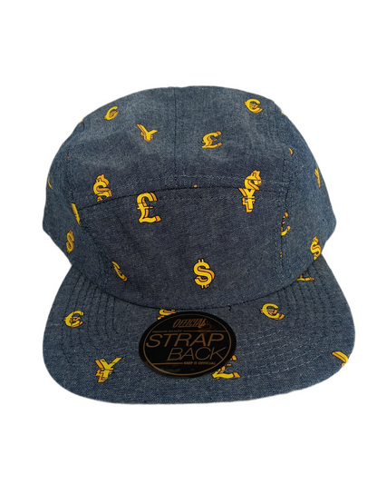 Official Marquise Henry $ Navy Denim Yellow Black Leather Under Bill One Size Fits All Vintage 5 Panel Leather Strapback Hat