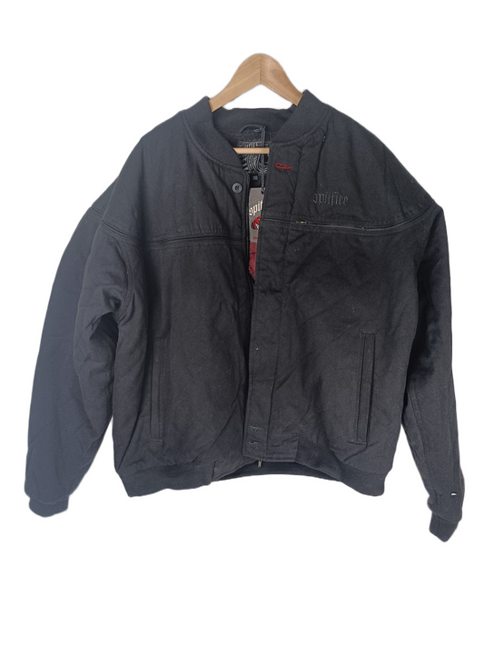 Spitfire Live To Burn Denim Black With Red Bandana Print Satin Inner Lining Mens Size XL Vintage Zip Up Jacket & Bighead Patch