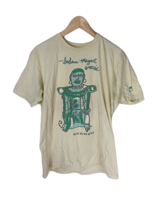 Stereo Chris Pastras Limited Artist Series 2007 Badass Mayan Warrior Cream Green Multi Mens Size L S/s Vintage Shirt