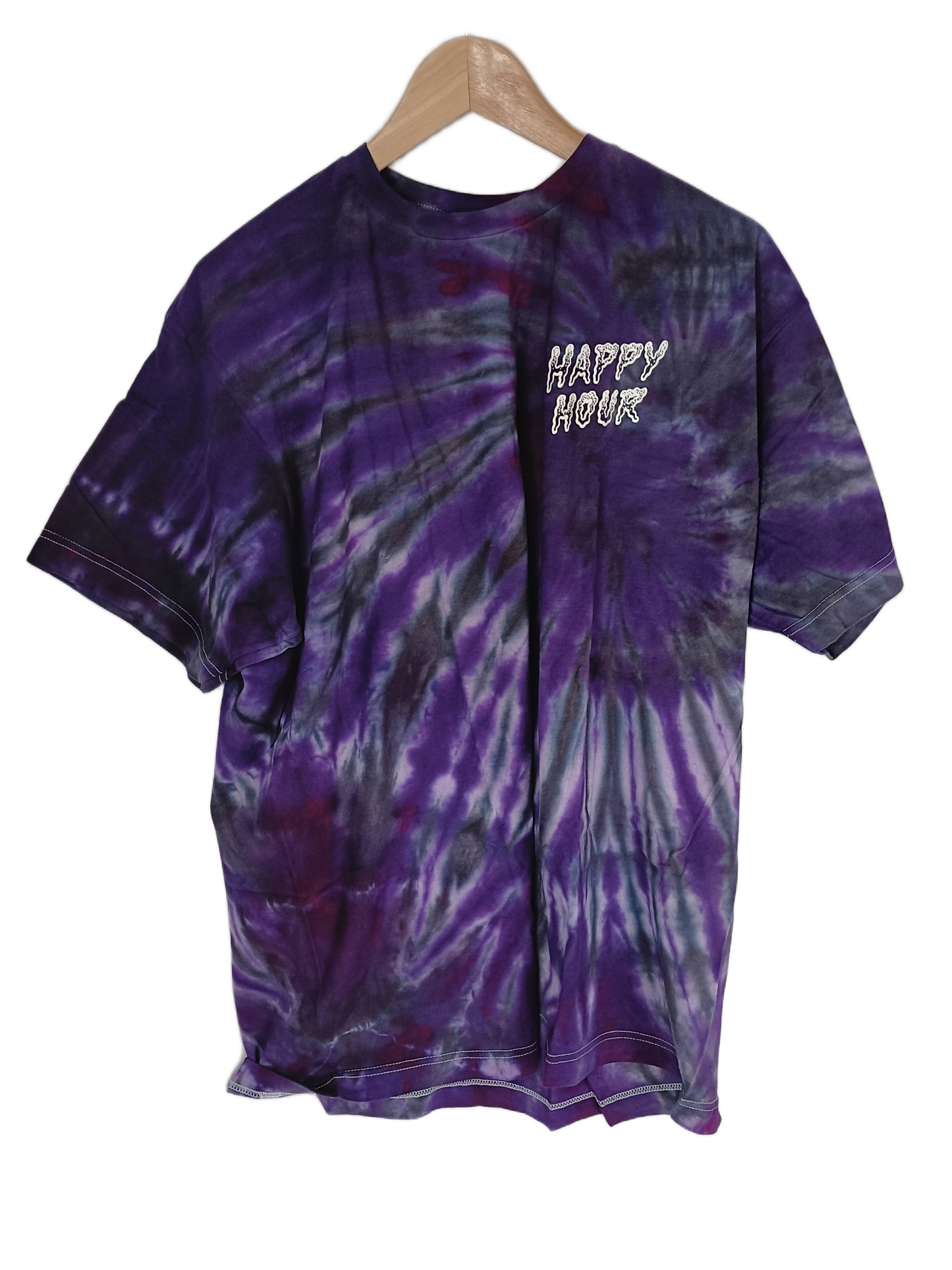 Happy Hour Purple Black White Tye Dye Mens Size XL S/s Vintage Hand Dyed Shirt