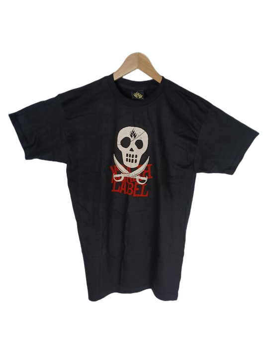 Black Label Skull & Swords Black Red White Mens Size M S/s Vintage Shirt