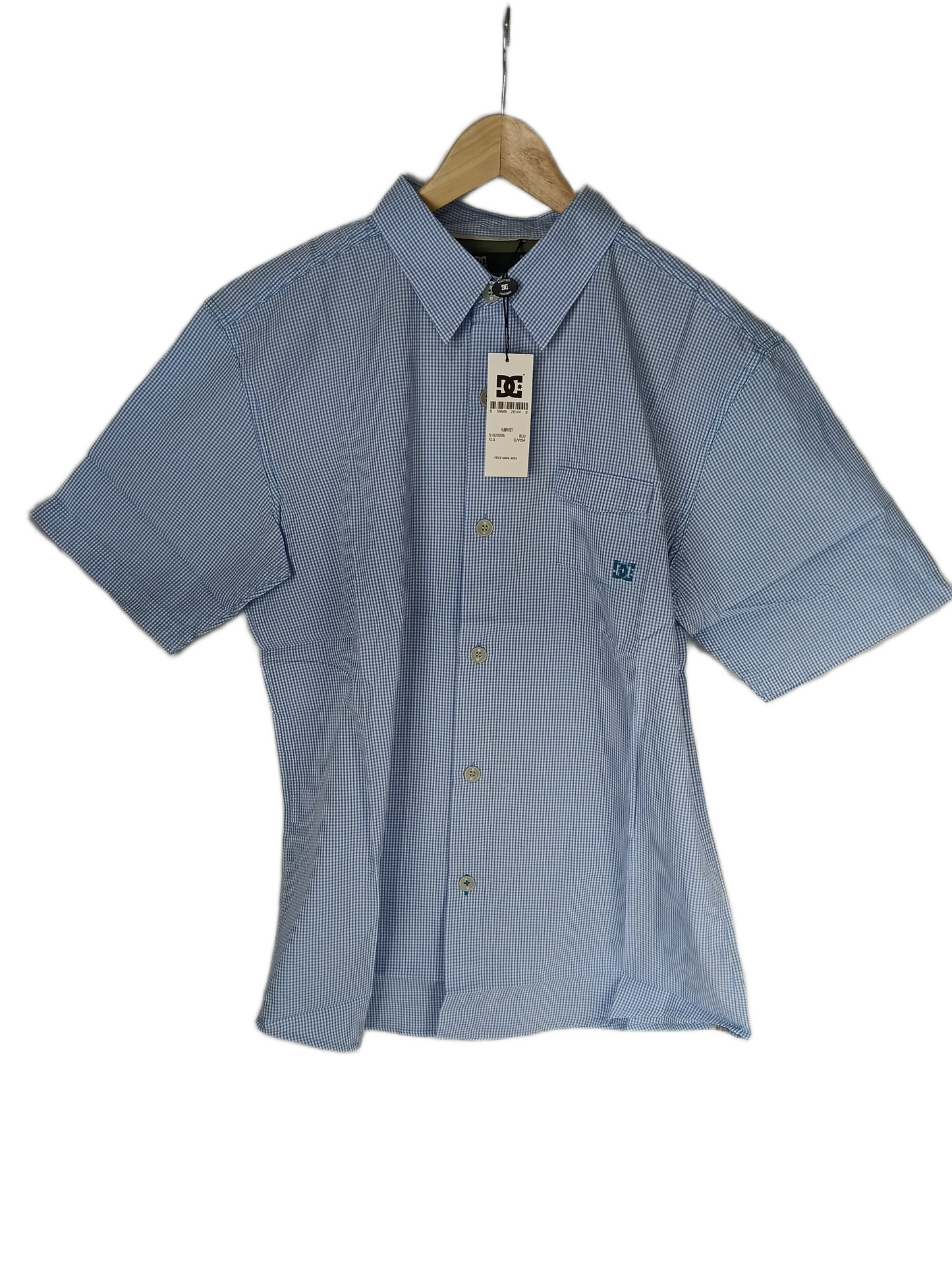 DC Humphrey Blue White Plaid Mens Size XL S/s Vintage Button Up Collared Shirt