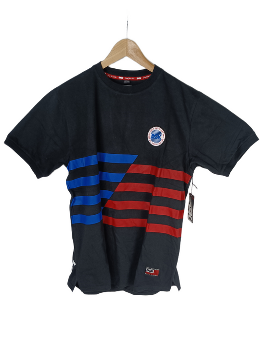 DGK Hustle Sport 24/7 Black Red Blue Flag Chest Patch Mens Size M S/s Vintage Shirt