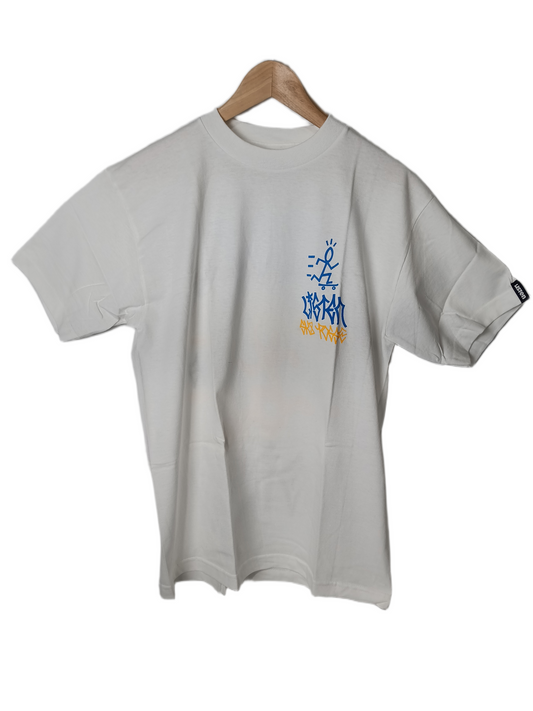 Listen Skate Posse White Yellow Blue Mens Size M S/s Vintage Shirt