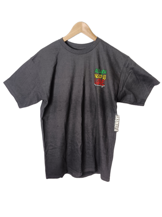 Sk8mafia All You Need Is Love Black Red Green Yellow Rasta Colors Small Front Chest Print Large Back Print Mens Size M S/s Vintage Shirt
