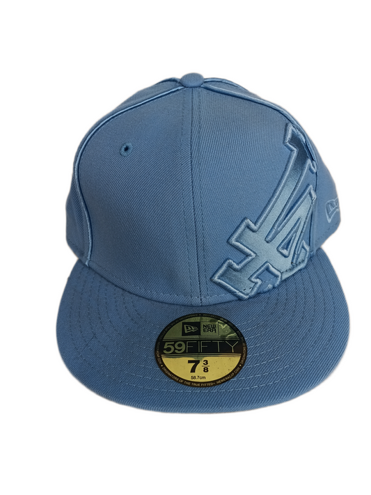 New Era 59Fifty LA Large Side Print Blue Sheen Size 7 3/8 58.7 cm Vintage Fitted Hat