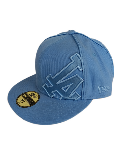 New Era 59Fifty LA Large Side Print Blue Sheen Size 7 3/8 58.7 cm Vintage Fitted Hat