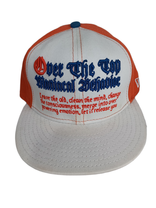 King Stampede X New Era Over The Top Front Text Beginners Mind Back Logo White Orange Royal Size Size 7 1/8 56.8cm Vintage Fitted Hat