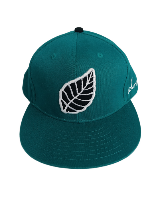 Elm Large Thick Leaf Logo Black White Turquoise Elm Side Logo Size 7 3/8 Vintage Fitted Hat