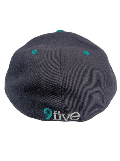 9Five Turquoise White Black 95 Logo Size 7 1/ Vintage Fitted Hat