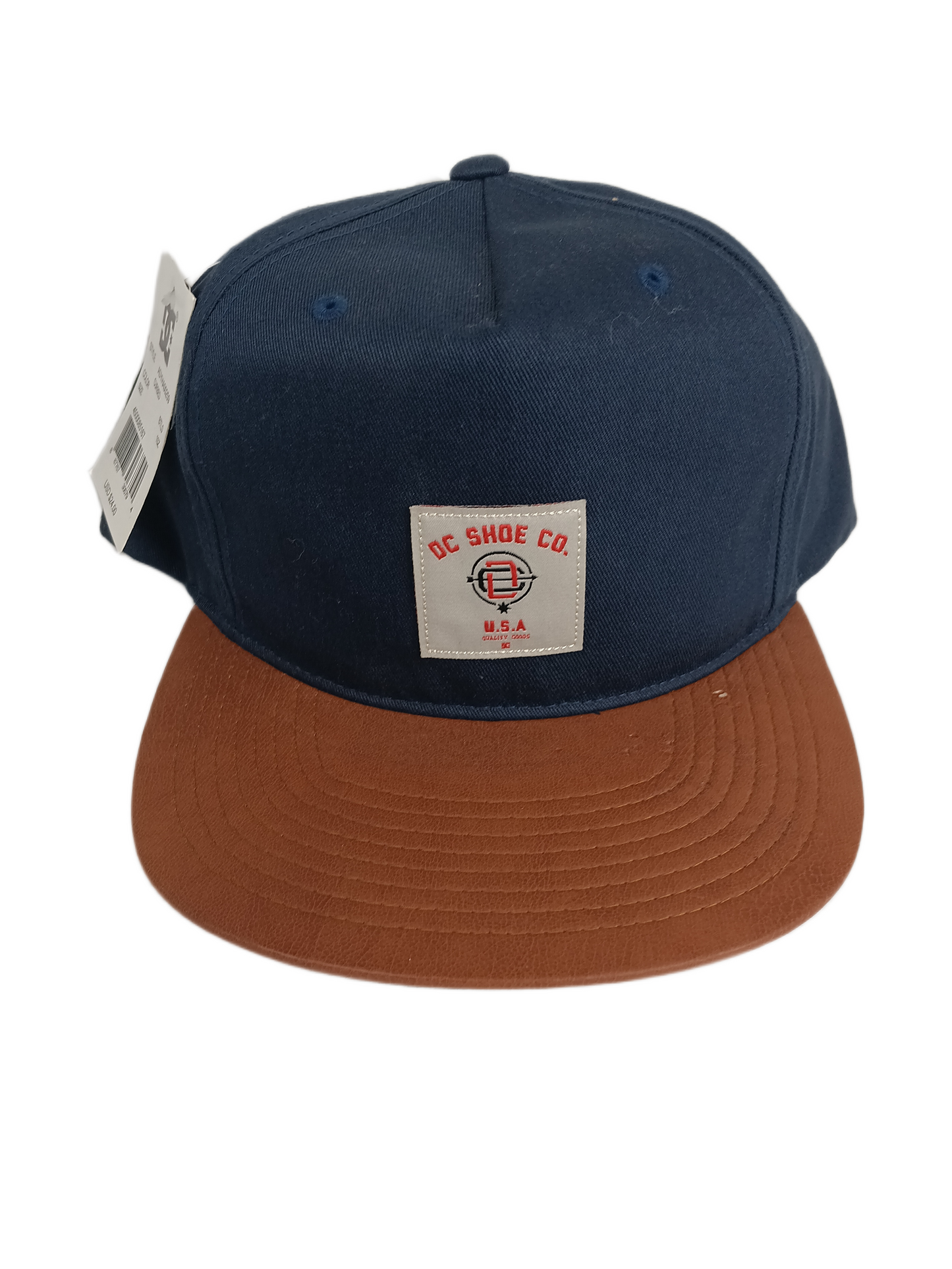 DC DC Shoe Co. U.S.A. Curbed Brown Leather Navy White Red One Size Fits All Vintage Snapback Hat