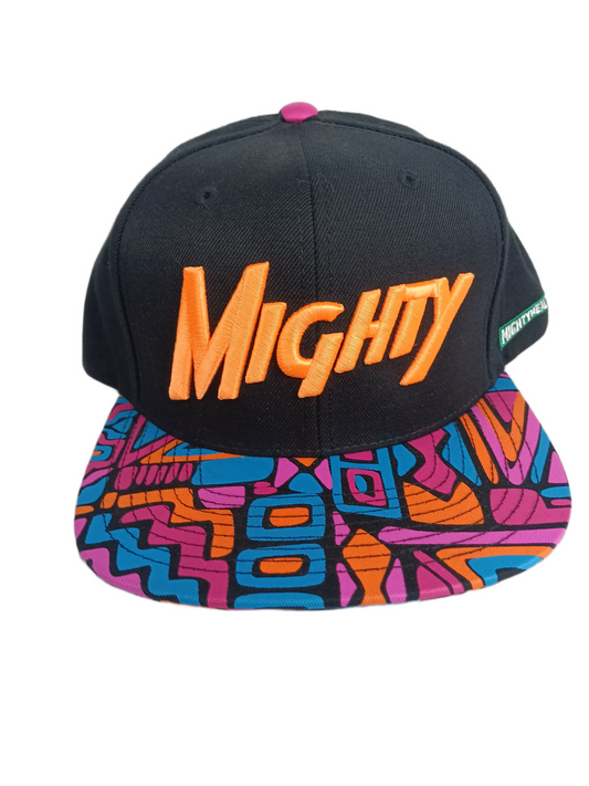 Mighty Healthy Shapes Black Orange Multi Brim MH Side Logo One Size Fits All Vintage Snapback Hat