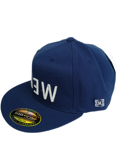 Krew Kr3w Large Print Silver Navy [K] Bracket Side Logo Size 7 1/4 - 7 5/8 Vintage Flexfit 210 Fitted Hat 2002