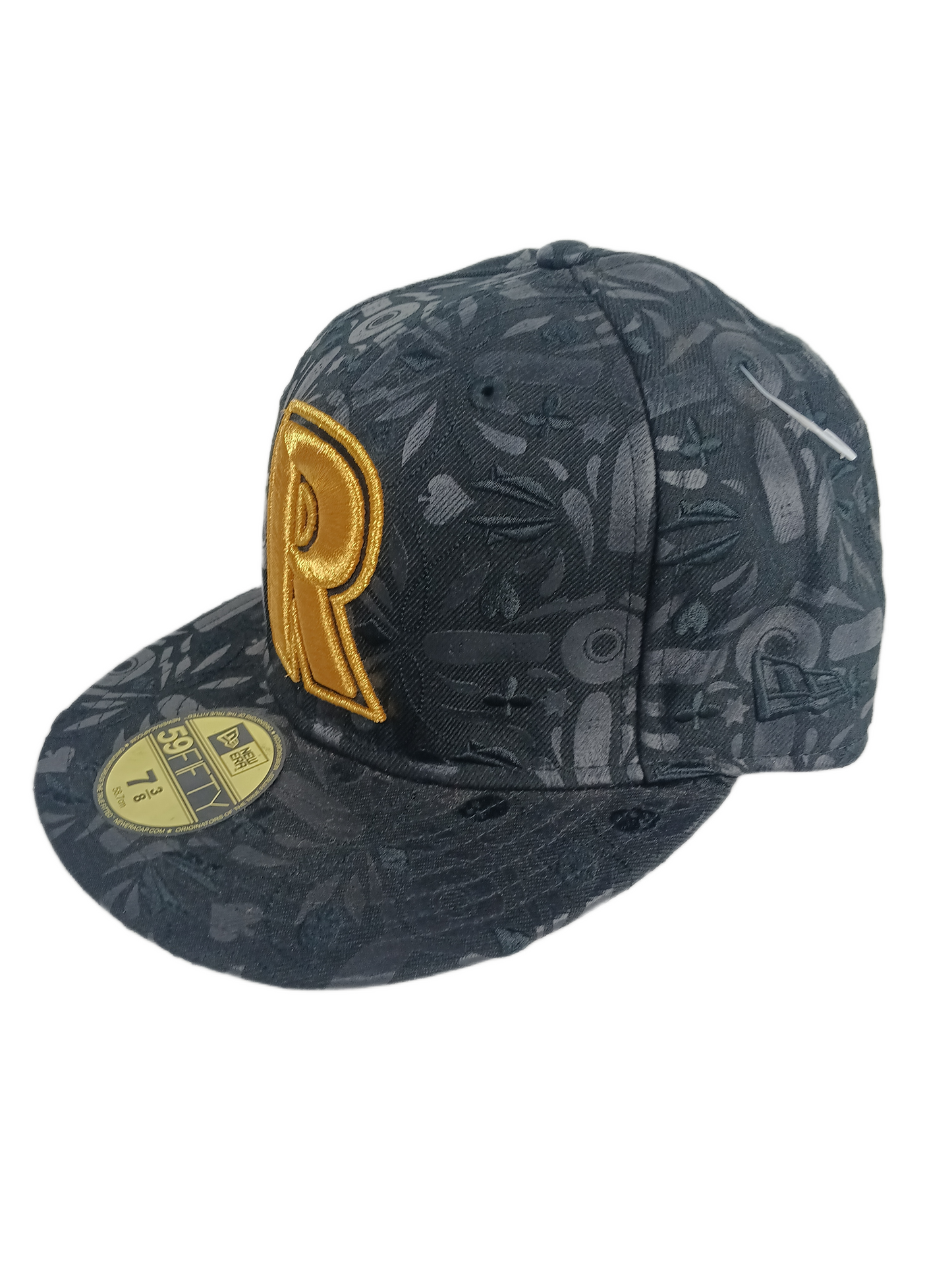 Real Skateboards X New Era 59Fifty X Benny Gold Black Gold All Over Print Size 7 3/8 58.7cm Vintage Fitted Hat