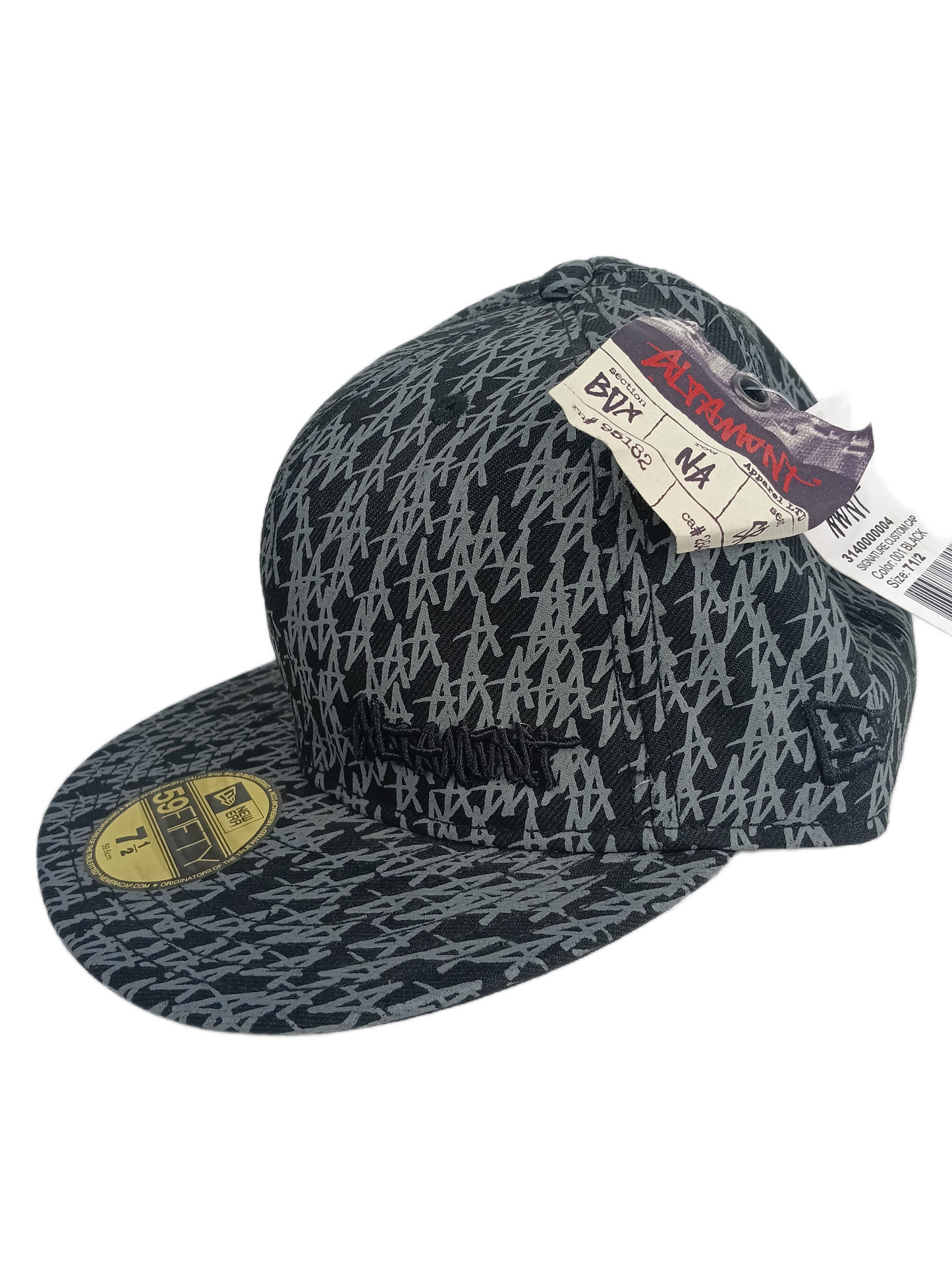 Altamont Signature Custom All Over Print Black Grey Thick Altamont Side Patch Size 7 1/2 59.6cm Vintage Fitted Hat