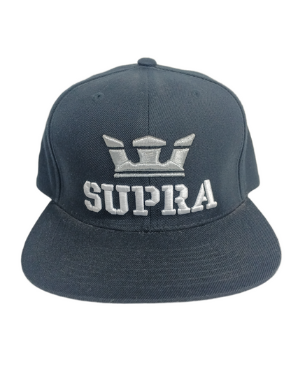 Supra X Starter Supra Text & Crown Thick Patch Whie Black Silver One Size Fits All Vintage Snapback Hat