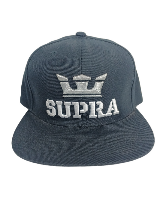 Supra X Starter Supra Text & Crown Thick Patch Whie Black Silver One Size Fits All Vintage Snapback Hat