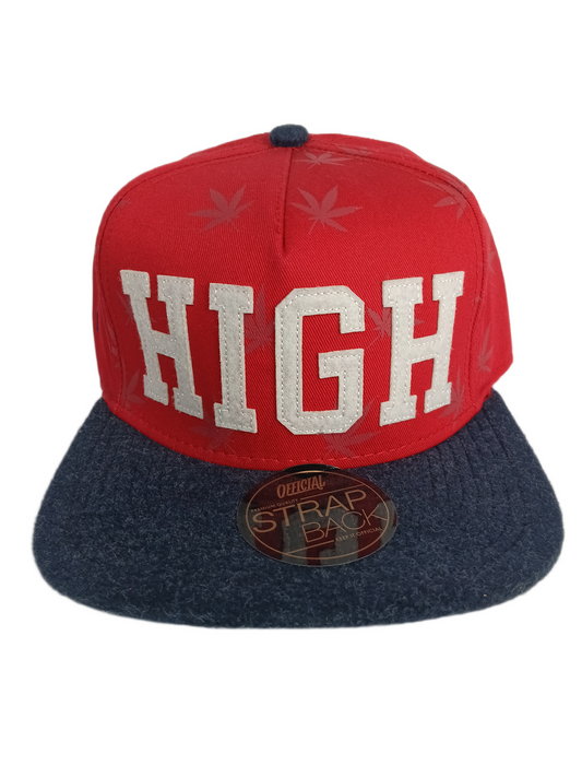 Official High Bleeding Wool Black Wool Brim Red White Grey Leaves All Over Print One Size Fits All Vintage Leather Strapback Hat