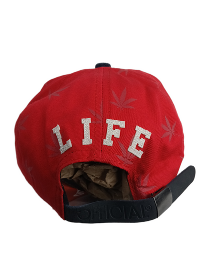 Official High Bleeding Wool Black Wool Brim Red White Grey Leaves All Over Print One Size Fits All Vintage Leather Strapback Hat